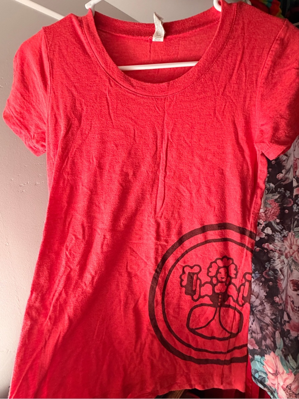 Bella Canvas Red Short-Sleeve Tee with Black Floral Emblem